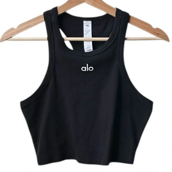 ALO Yoga Black White Aspire Cropped Tank Top Sz M - Picture 5 of 12